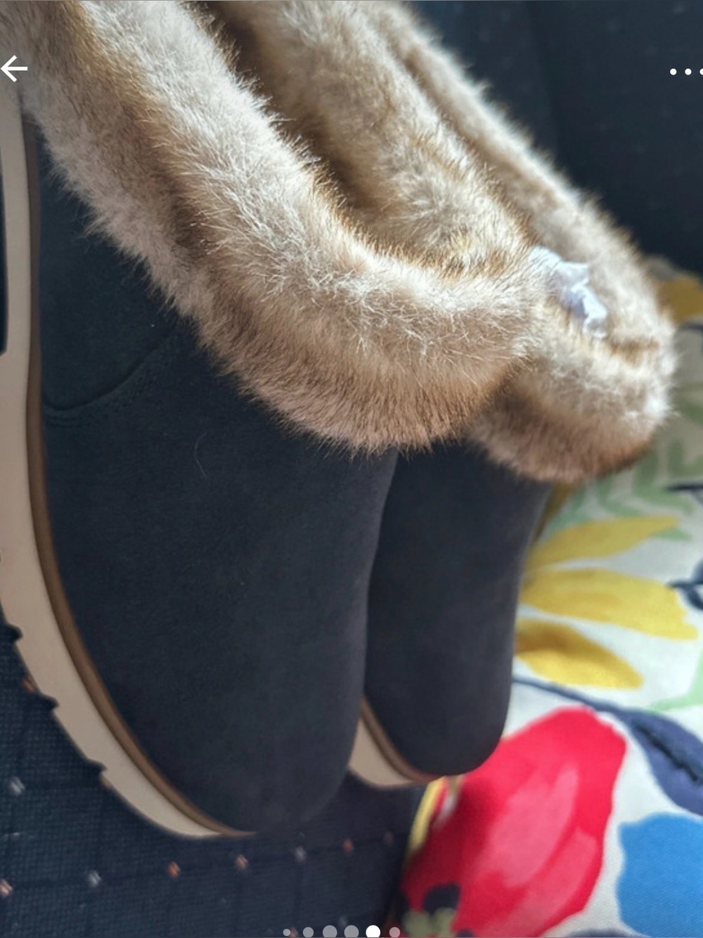 Blondo Navy Slip-On Slippers with Faux-Fur Tan Cuff